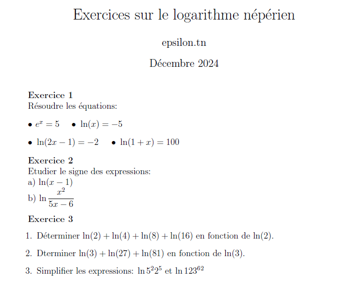 logarithme népérien - Maths -Tunis