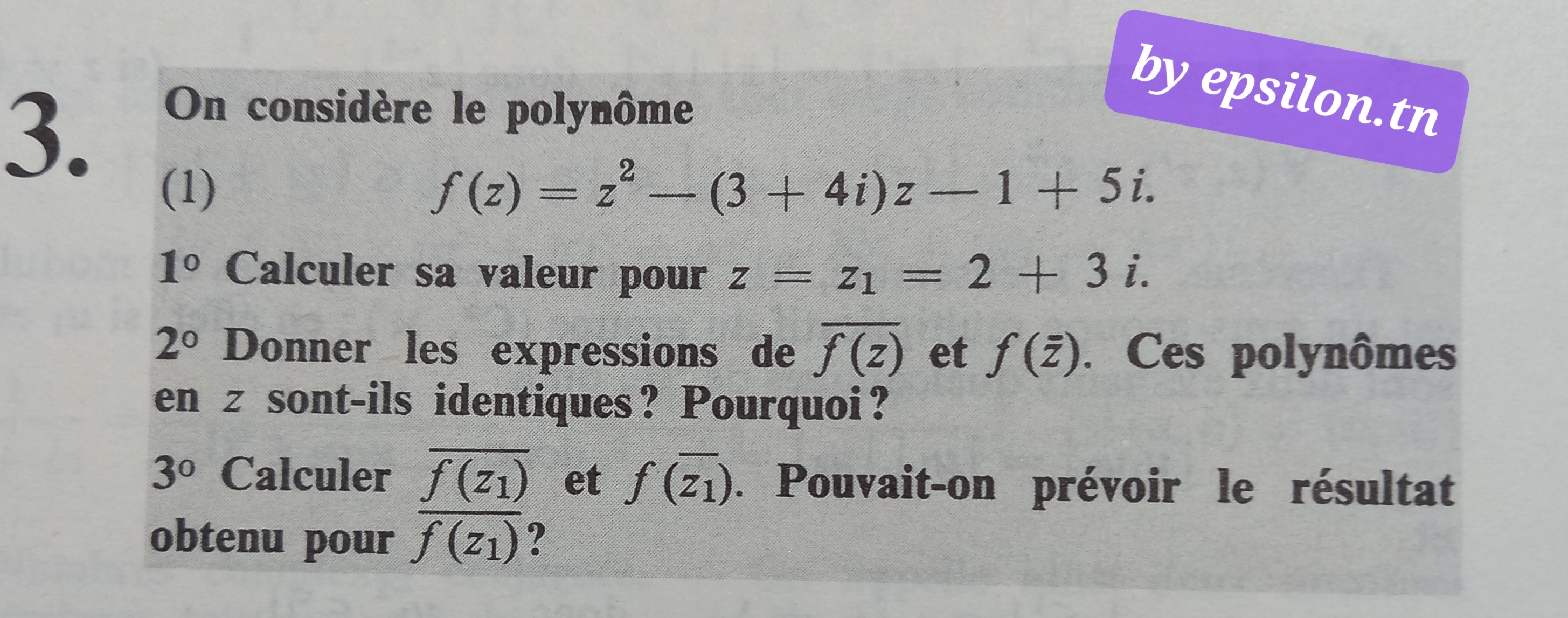 Exercice 3 sur les nombres complexes avec corrigé