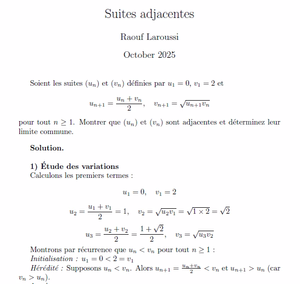 Exercices suites adjacentes